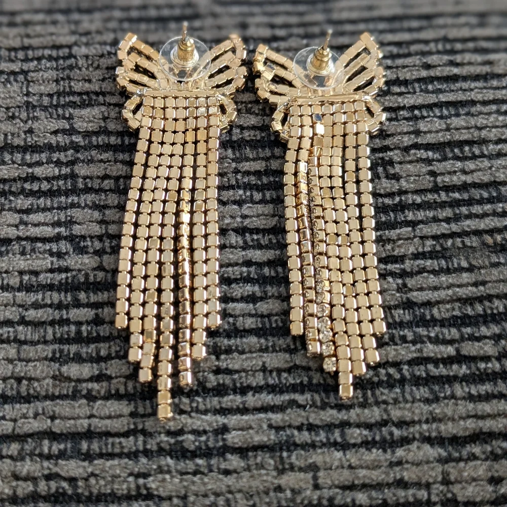 Rhinestone Pave Fringe Butterfly Stud Drop Earrings